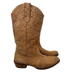 Roper‎ Distressed Suede Tan Leopard Print Cowboy Boots Rodeo Cowgirl Size 6.5